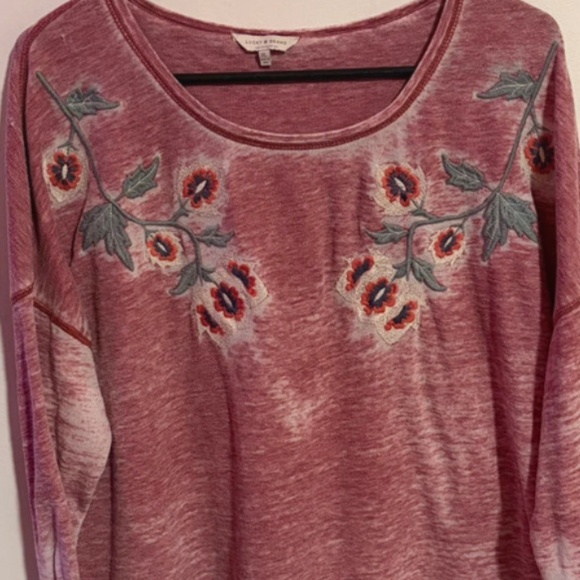 Lucky Brand sz XL Pink~Orange Embroidered Burnout Sweater - Picture 10 of 10